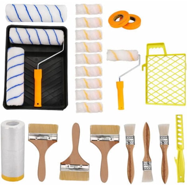 Paint Roller Kit 9 tum och 4 tum 25 st med färgbricka och pensel för målning av väggar och tak