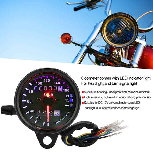 Universal Motorcykel LED Baggrundslys Dobbelt Odometer Speedometer Måler DC 12V
