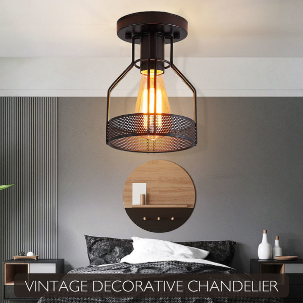 Industriel loftslampe E27 LED lys pendel uden lyskilde, gang gang indgang altan jern art