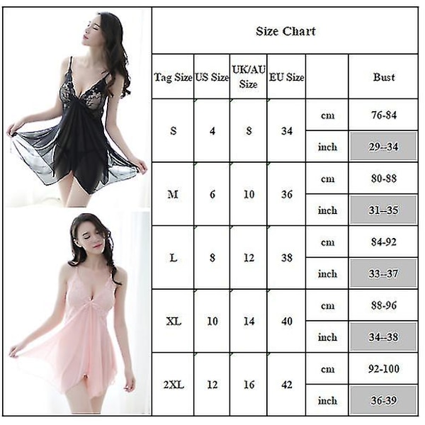 Naisten seksikäs Alusvaatteet Lace Sheer Sling Dress Yöasut Pink S