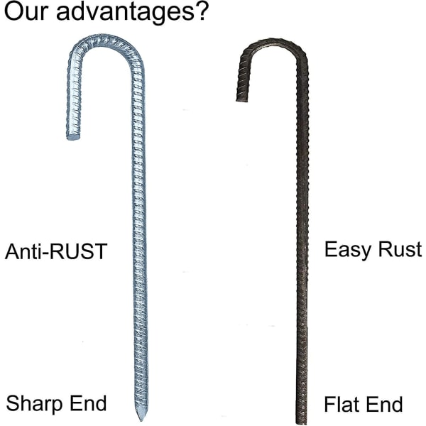 Galvaniserte teltstenger, J-krok-festestenger, 12-tommers landskapsstifter, trampolinemarkise Kraftig ståljordanker.(1.2, 8)