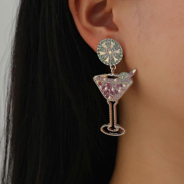 Boho stil kreative øreringe høje vinglas citronskive øreringe farvematchende diamantøreringe