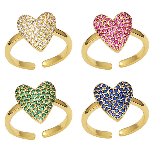 Ring Vintage Zircon Heart Stud Justerbara Modesmycken Ac8945 Blue