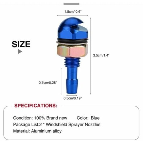 Bilforrudesprinklerdyse, 2 stk Universal aluminiumslegering Auto Forrudesprinklerdyse (blå)