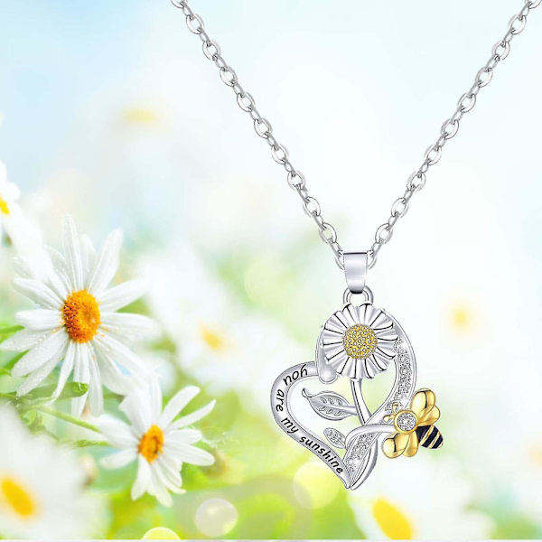Personlig Fashion Creative Letter Tvåfärgad Sunflower Bee Halsbandshänge Gi