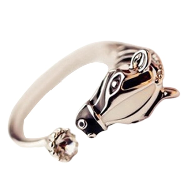 Dammode Hästhuvud Rhinestone Öppning Finger Ring För Party Club Golden