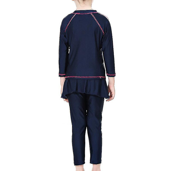 3st/ set Modest Burkini Badkläder Barn Flickor Muslimska Islamiska Cap Strandkläder Navy Blue 7-8 Years