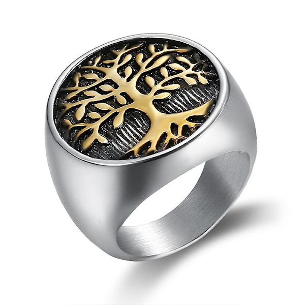 Tree Of Life Amulet Rustfrit Stål Herrer Ringe Simpel Elegant Charm Til Mandlige Kæreste Biker Smykker Kreativitet Gold Silver