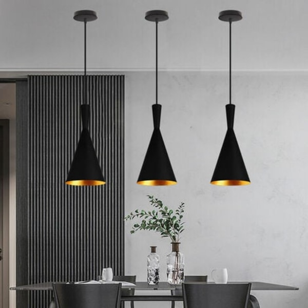 3stk Nordic Modern Pendellampe E27 Metalllysekrone til Kjøkken Soverom Cafe Bar Sort - Svart