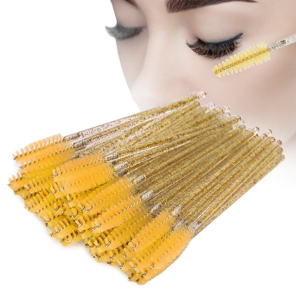 50 stk. engangs nylon makeup mascara børster bærbare øjenvippe øjenbryn gule