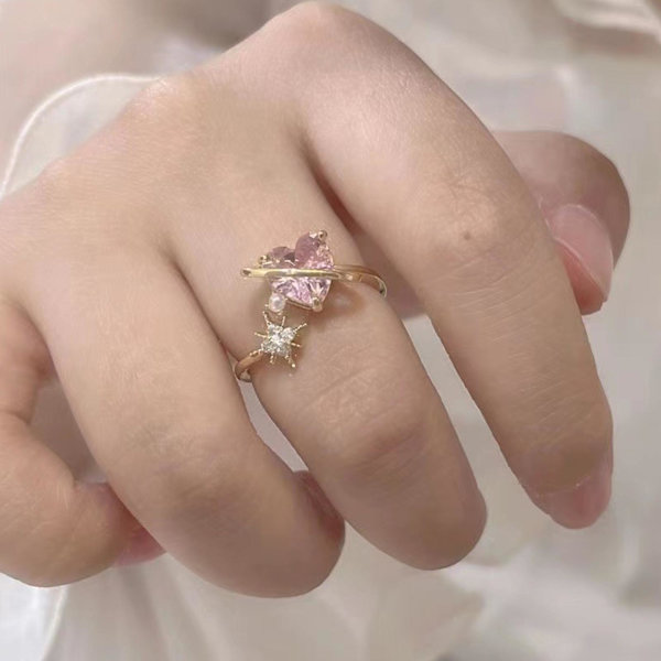 Kvinder Ring Hjerte Form skinnende Faux Crystal Åbning Bryllup Circlet Brude smykker