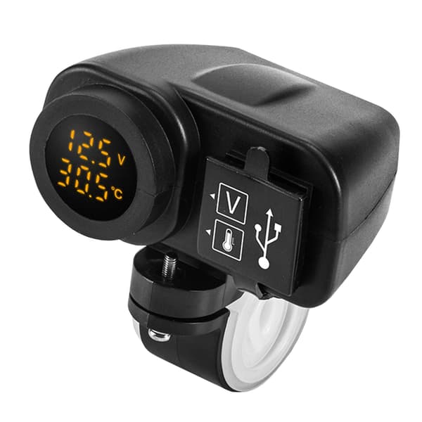 Motorsykkel Dobbel USB-lader Voltmeter Multifunksjon Temperaturmåler Vanntett Deksel