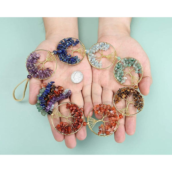 7Chakra Ornament Livets træ hængende sten dekoration Chakra hængende yoga dekoration Bil/have/vindue Livets træ ornament，