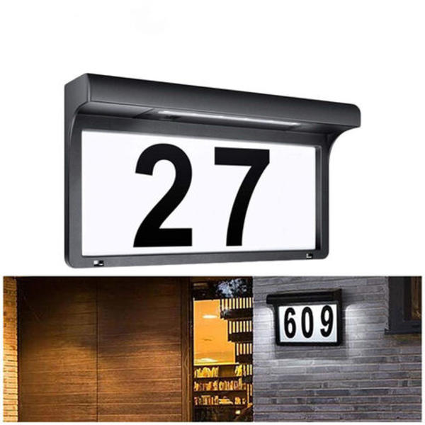 Husnummer Moderne Husnummer Sort Metal Solar Husnummer LED-lys Have Vandtæt (22,5 x 17,5 cm)