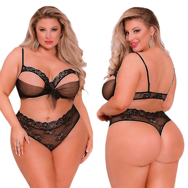 Kvinnor Plus Size Underkläder Sexiga Spets Underkläder Set BH Thong