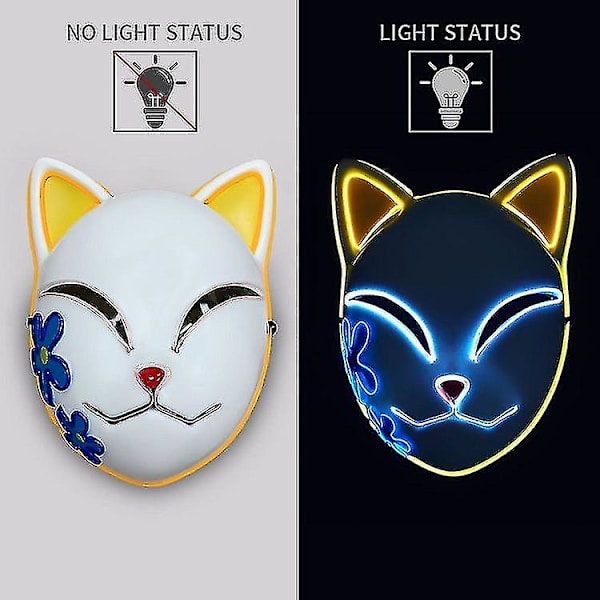 2023-halloween Glowing Mask Led Ghost Slayer Mask Cat Face Glowing Line Mask Tanjiro Lapin