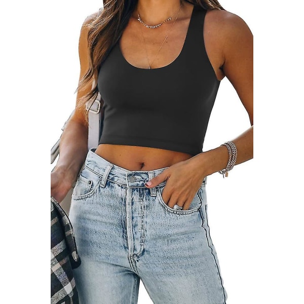 Ärmlös väst solid kort linne för kvinnor 2XL BLACK