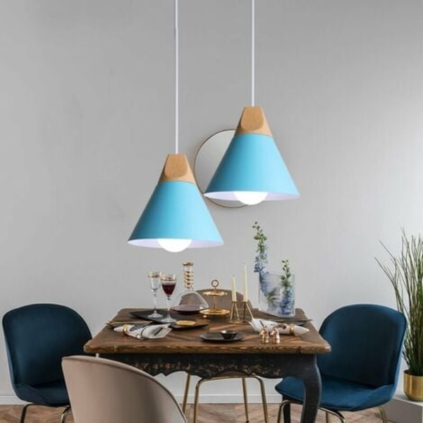 Creative Industrial Pendel Lampa Massivträ Sovrum Vardagsrum Dekorativ ljuskrona (blå) - Blå