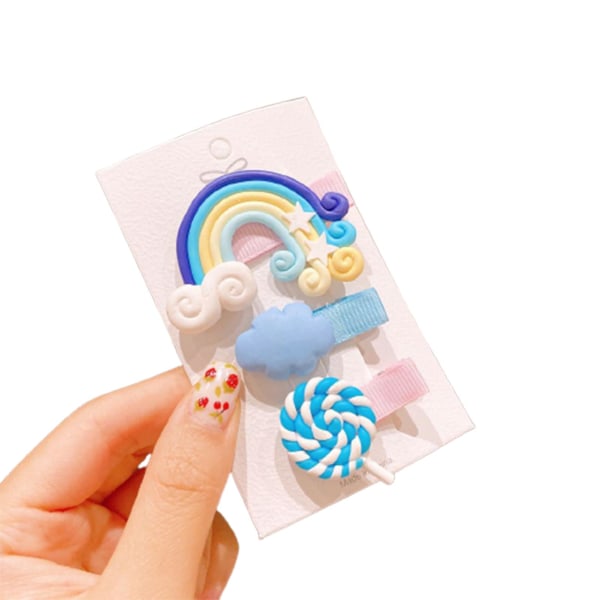 3 stk søte barnehårnåler med regnbue-lollipops og sky baby jente hår tilbehør uten Blue Cloud