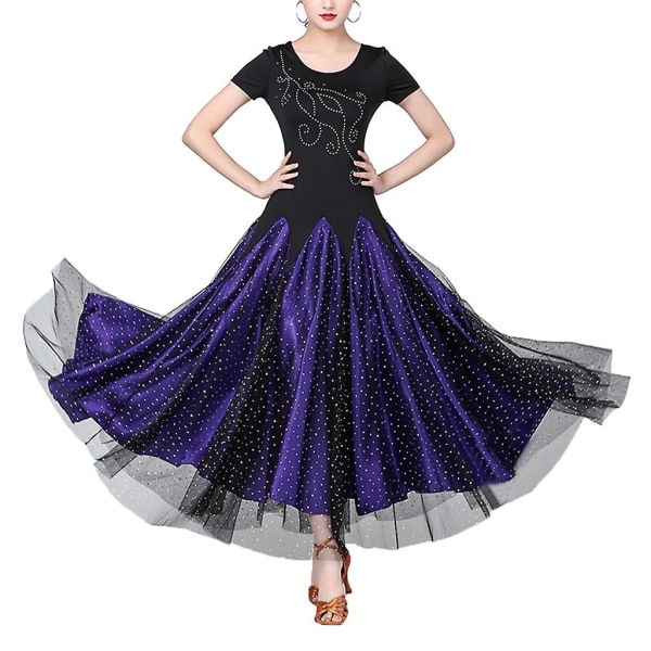 Elegant skrå kvast pailletter dekoration latinsk dansekjoler Purple XXL