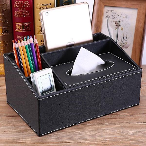 Multifunktionell läder Tissue Box Soffbord Desktop Fjärrkontroll Förvaringsbox style1