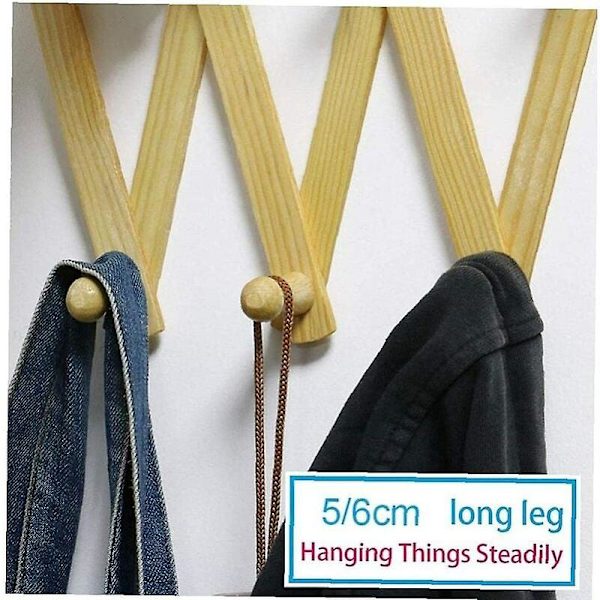 Naturtræ Frakkeholder Væghængt Udvidbar Accordion Peg Hanger Hat Skab Krog Udvidende Dør Foldbar Træ Frakkeholder