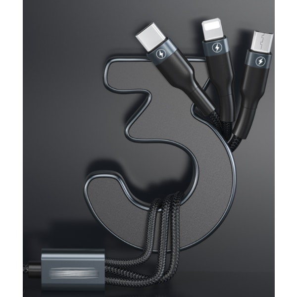AVIWIS Multi-USB-kabel, 3-i-1 Multi-USB-lader Nylonflettet kabel med 2 Micro USB Type-C-kabler for mobiltelefoner, Samsung Galaxy, Huawei, Honor,