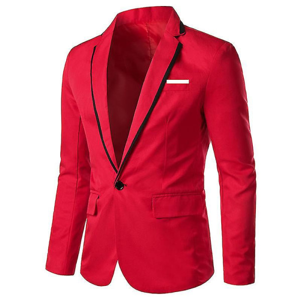 Mænd Blazer Letvægts Casual Solid One Button Slim L Red