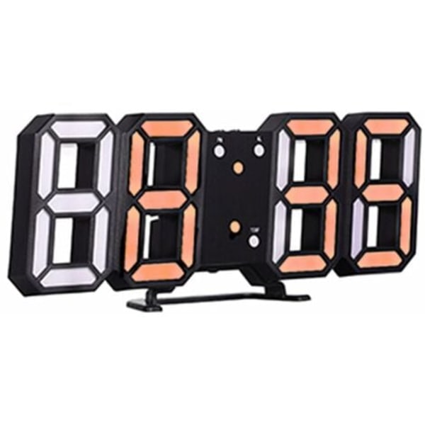 3D Led digitalt ur Elektronisk bordur Vækkeur Vægglødende hængende ur, orange sort skærm - orange sort