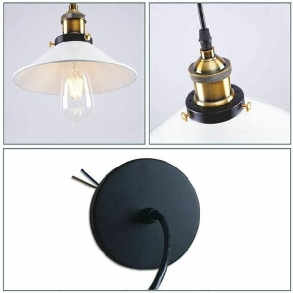3x retro pendel industridesign Edison taklampe E27 lysekrone metallpendel, Ø 22cm, hvit
