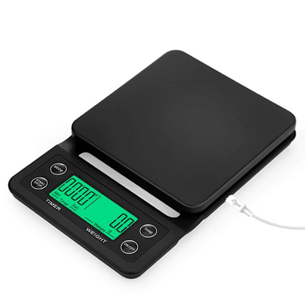 Svart 3kg/0,1g Hushålls multifunktionstid elektronisk kaffevåg 0,1g timingvägning multifunktionell handbryggd köksvåg Vägningsvåg,