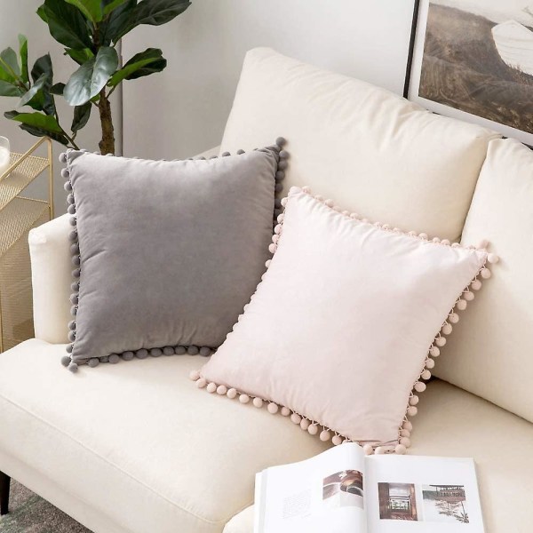 Pakke med 2 fløjlspudebetræk Pompom dekorative pudebetræk Solid blødt pudebetræk med poms Firkantet til sofa Sofa Soveværelse Bil 18x18inch Da 26 x26 Pink