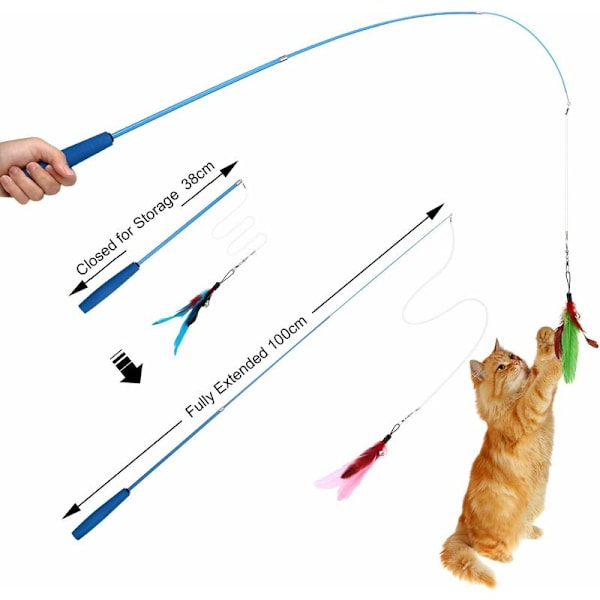 Set 5 delar Rolig Cat Stick Cat Toy Stick Infällbar Cat Stick Interactive Cat Hair