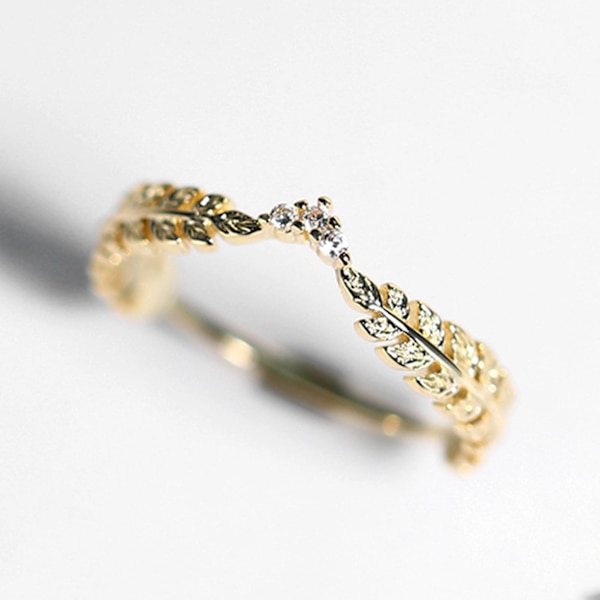 Kvinnor Ring Blad Strass Smycken Elegant Bright Luster Ring För Festival US 5