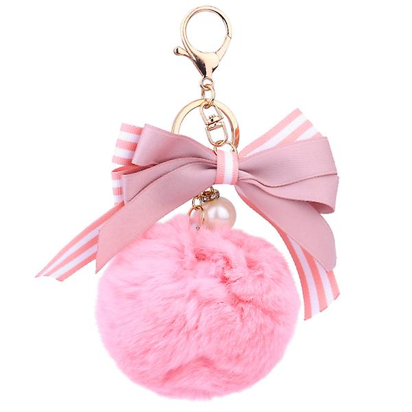 1 stk Creative Nøkkelring Fuzzy Ball Bow Nøkkelring Nøkkelanheng Bag Dekorasjon