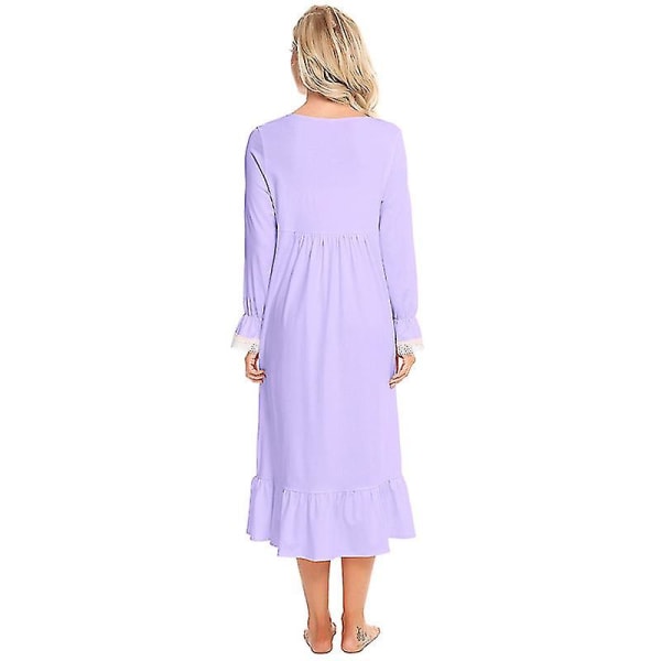 Victorian Nightgown puuvillainen Sleepshirt pitkähihainen M Light purple
