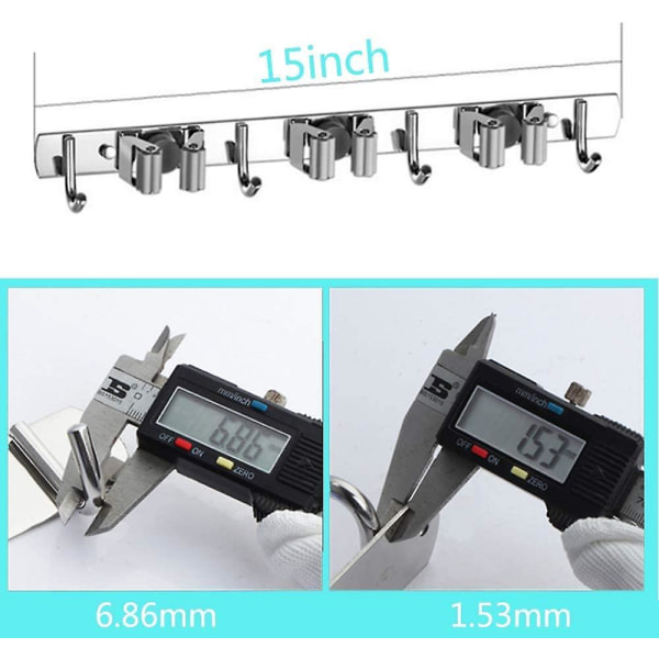 Fong Väggmonterad Kvasthållare - Kvasthållare i rostfritt stål, Förvaringshängare För Kök, Garage, Tvättstuga (3 platser och 4 krokar)