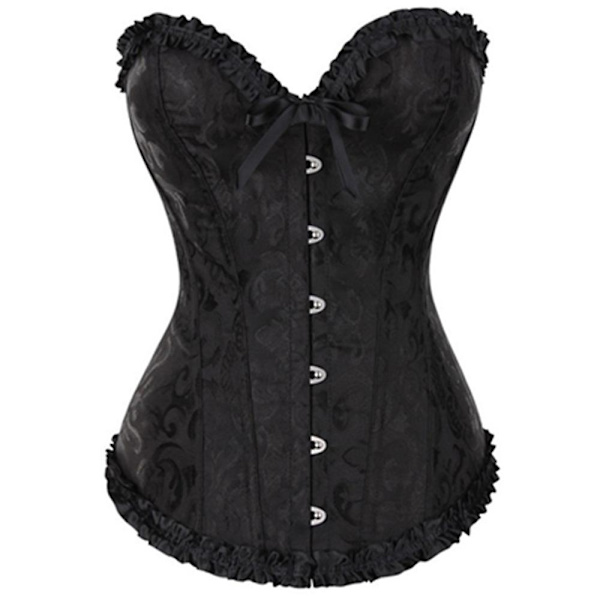 Goottilaiset korsetit Top Bustiers Overbust Satiini Seksikäs puku Korsetti Korsetti Vintage Flower Lace Bridal Plus Size Korsett Women Black 7XL