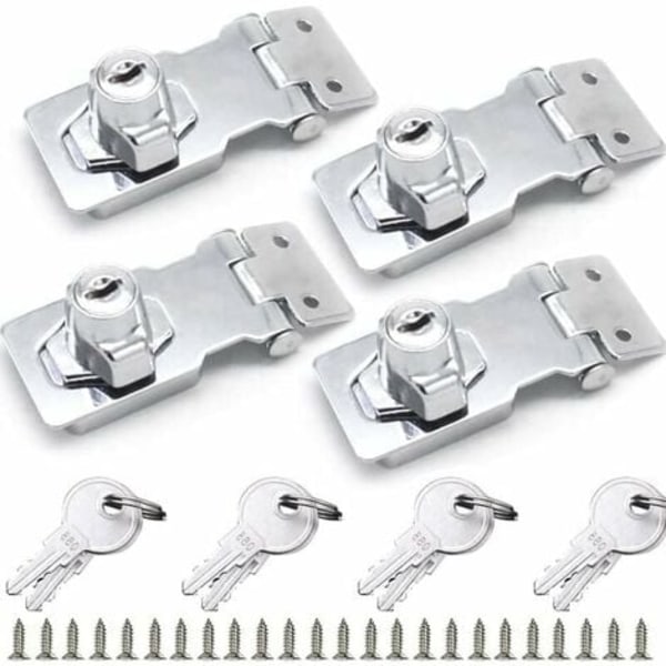 Hasp Lock Set , 4 riippulukkoa Hasp sinkkiseoksesta avainlukko avaimilla ja ruuveilla Hasp riippulukon salpaturva ovikaappiin Dr.