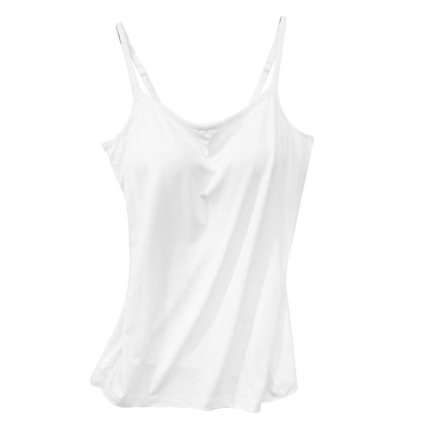 Dame Polstret Myk Casual BH Tank Top Dame Spaghetti Cami Topp White M