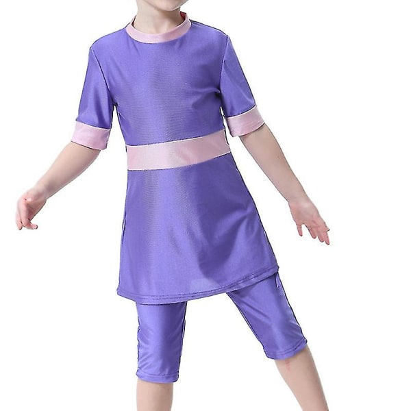 Muslimska Barn Flickor Badkläder Islamisk Modest Baddräkt Purple 11-12 Years