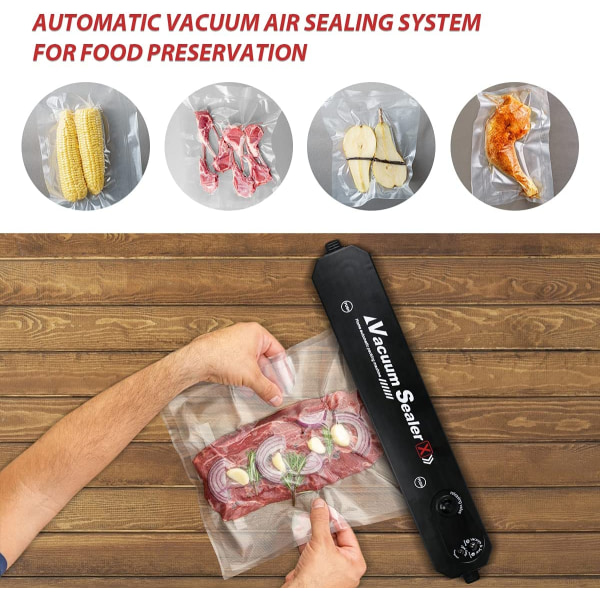 Automatisk vakuumforsegler med 10 vakuumlommer, minivakuumforsegler for matkonservering, holder maten tørr og fuktig, liten