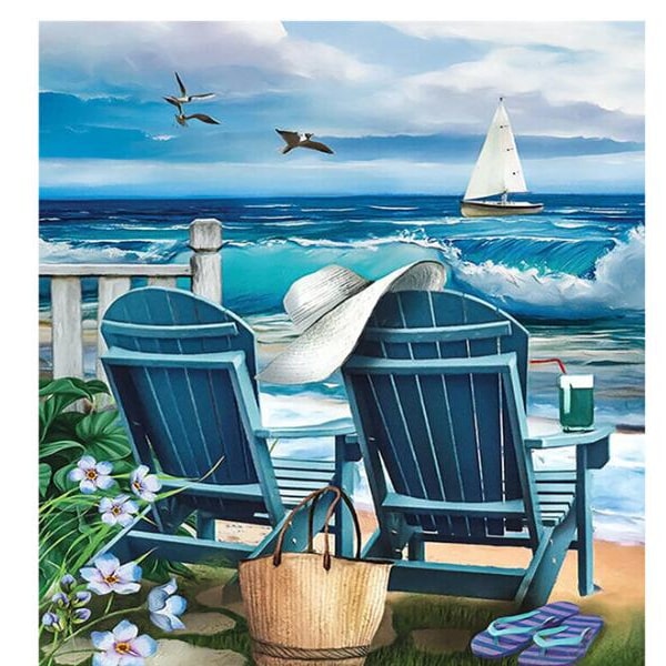 Seaside træstol 5d diamant maleri (30x40cm)