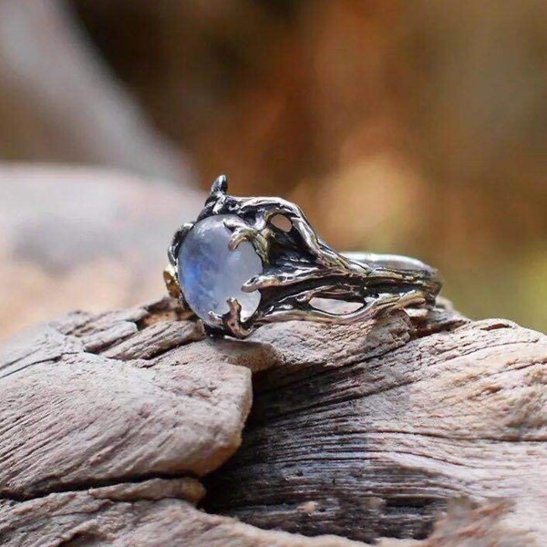 Hollow Simple Statement Vintage Ring Blad Blomma Moonstone Lady Ring Smycken Accessaries US 8