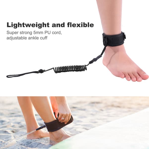 Coiled Surfbræt Leash 5mm Benline til Stand Up Paddle Board Sort