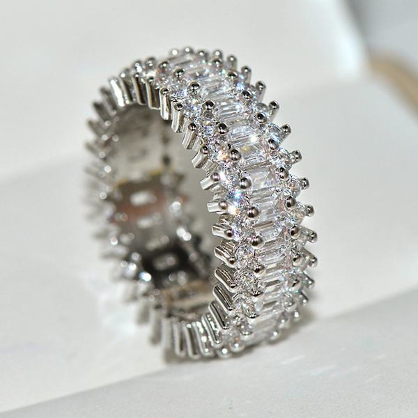 Kvinnor Creative Glittrande Cubic Zirconia inläggningar breda band ringar smycken present White US 9