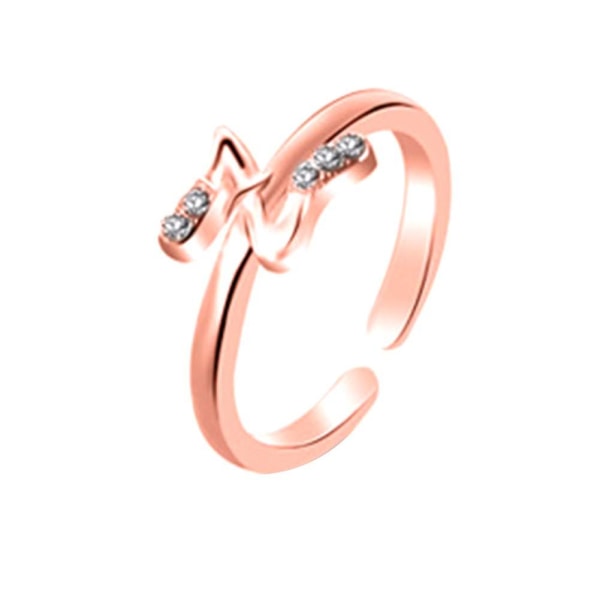 Mode enkel 26 bokstäver strass inlagd öppning finger ring dam smycken gåva Rose Gold O