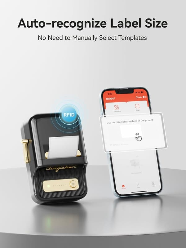 B21 Label Printer, Mini Adhesive Label Printer, Label Width 20-50 mm, Retro Bluetooth Label Printer for Office Organization Nero