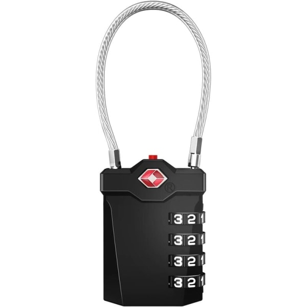 Bagage hængelås, 4-cifret kombineret hængelås med åben alarm, kombineret hængelås med gymnastikkabel (2 stk., sort)