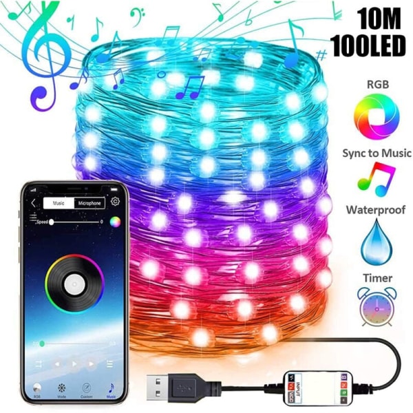 15M 150Led USB String Lights Drivs av Bluetooth Mobiltelefon App Fjärrkontroll Juldekorationsljus，Lämplig f